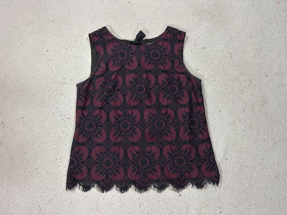 Banana Republic Shirt Womens XS Petite Burgundy Floral Lace Boho Gothic Evening